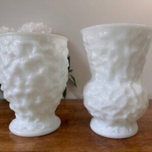 E.O. Brody Milk Glass Vases Vintage White Textured Pedestal Planters Retro Mid-C